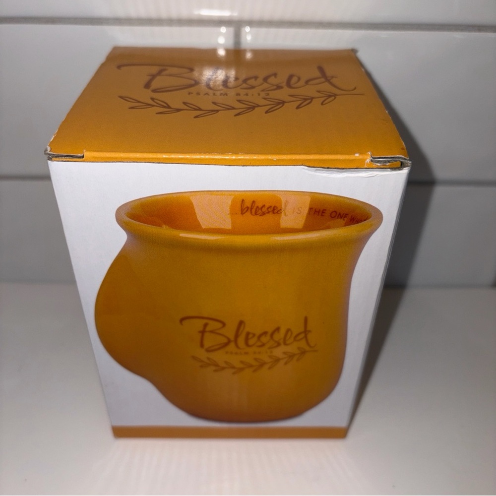 Lighthouse Christian Scripture BLESSED Ceramic Stoneware Handwarmer Mug Harvest